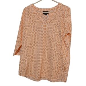 Pendleton Mango Orange White Shirt Womans Large Petite Blouse Tunic Geometric